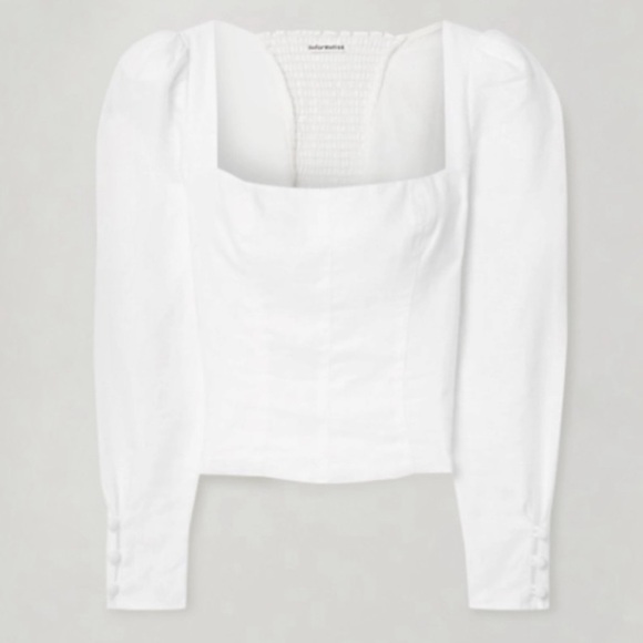 REFORMATION Fillmore Long Sleeve White Linen Top, Size 12 1440 - Picture 4 of 9